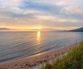 Seascape. Sunrise on the wild coast. Olga Bay on the east coast of the Sea of Japan.