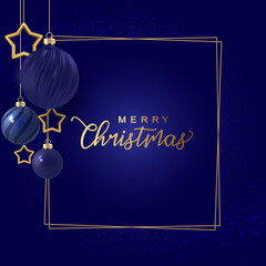 Minimal Christmas night blue shine background with decorative christmas ball and greeting. illustrations for greeting cards, calendars and invitations. High quality illustration