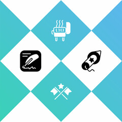 Set Declaration of independence, American flag, Barbecue grill and Firework icon. Vector