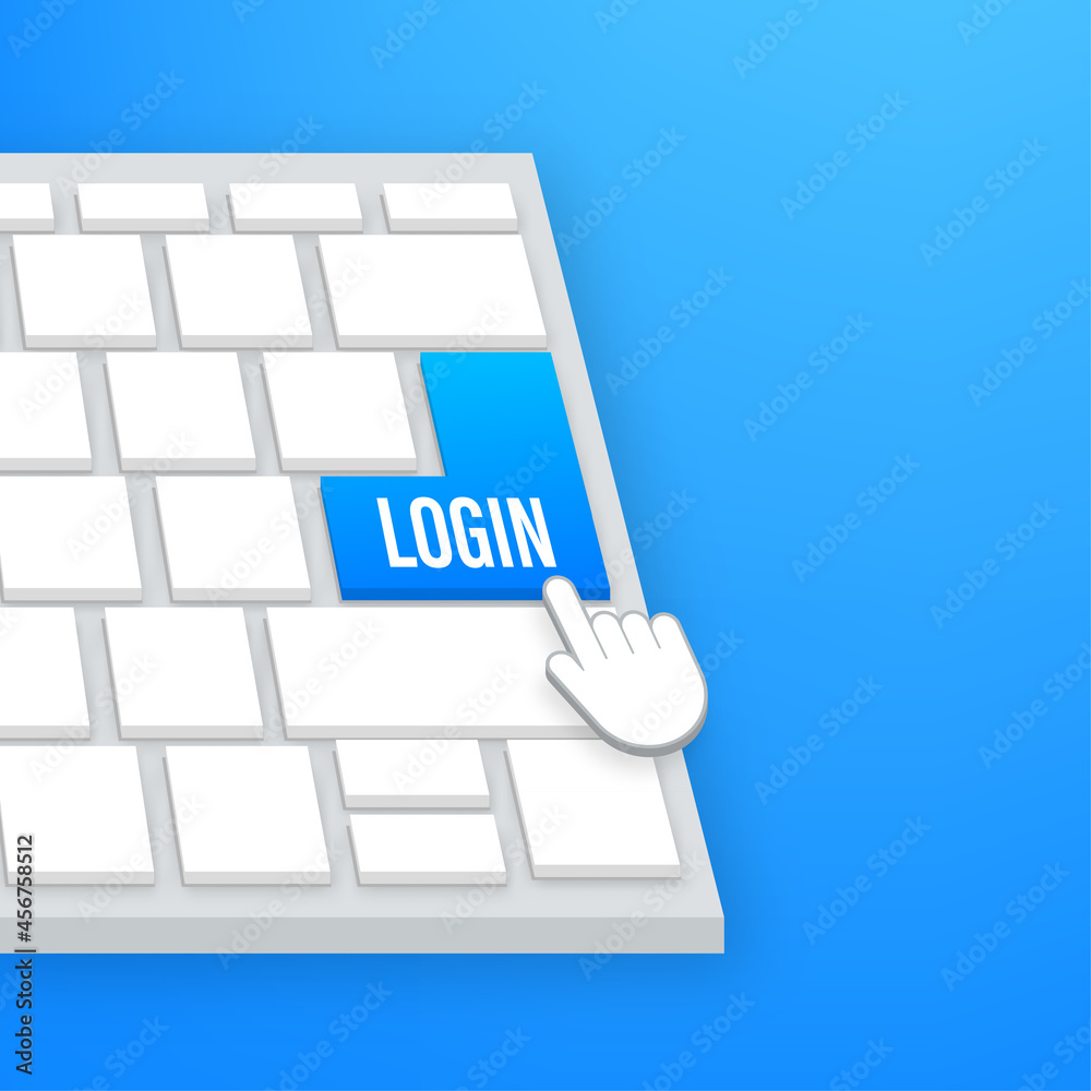 Poster login button on keaboard. web banner. arrow, cursor icon. arrow vector icon. hand click. vector stoc