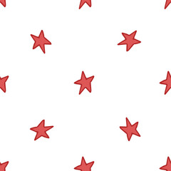 Seamless pattern. Doodle style hand drawn. Nature elements. Red stars on a white background.