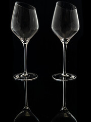 wine glasses with beveled edges on black background