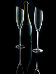 wine glasses with beveled edges on black background