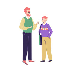 Father talking friendly with his teenage son flat vector illustration isolated.