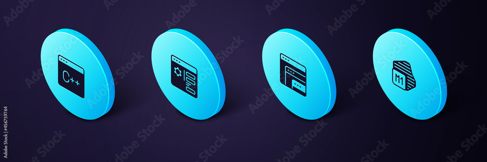 Wall mural set isometric processor, software, browser setting and icon. vector