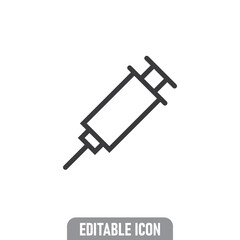 Syringe icon. Vaccine vaccination symbol. Editable line stroke.