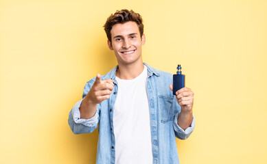 pointing at camera with a satisfied, confident, friendly smile, choosing you. vaporizer concept