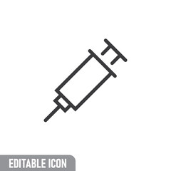 Syringe icon. Vaccine vaccination symbol. Editable line stroke.