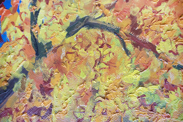 Fall branches background. Autumn decorative wallpaper. Picturesque yellow and orange texture. Wellness and optimistic concept. Hand painted surface.