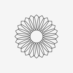 Obraz premium Illustration of black sunflower ornament on white background. mandala pattern design. vector template