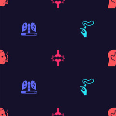Set Hand with smoking cigarette, Disease lungs, Joint pain, knee pain and Man on seamless pattern. Vector