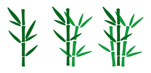 Set of hand drawn bamboo branches with leaves