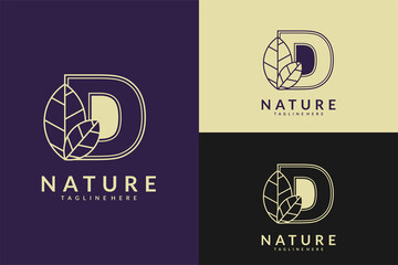 nature logo design. logotype letter D with leaf vector logo design illustration