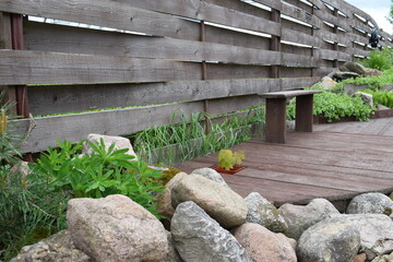 wooden old bench in the garden