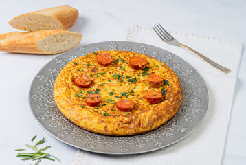 Typical Spanish tortilla in marble table