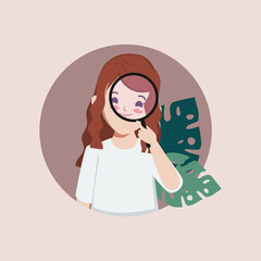 Woman finding something with a magnifier. Hiring job concept.