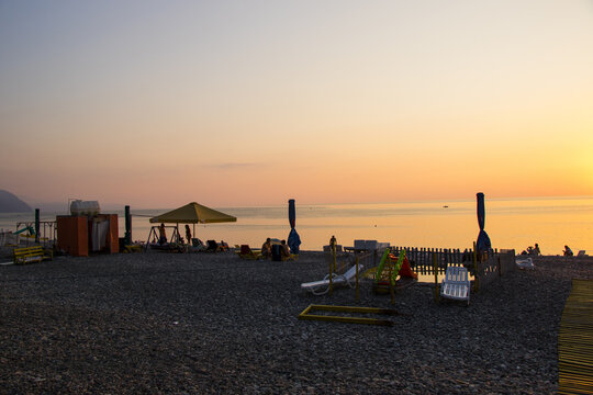 Beach in Black sea, sunset, Gonio, Georgia