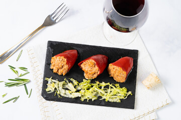 Peppers spanish food in marble table