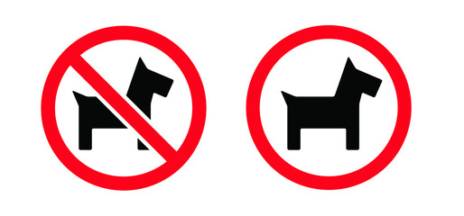 Cartoon no dog area icon. Flat vector no dogs pictogram. Puppy print logo. Black silhouette of a dog. Pet zone sign. No Animals Allowed
