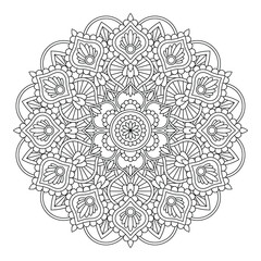 Vector black mandala. Line round vintage pattern for design isolated on white background. For coloring book, pillow, bed linen, utensils, stand for mugs, engraving