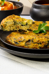 Typical Spanish tortilla in marble table