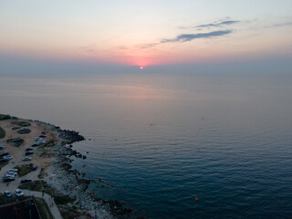 Evening on the rocky seashore from a bird's eye view. Black Sea.