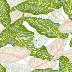 Fototapeta na wymiar Tropical palm leaves seamless pattern. Jungle leaves botanical wallpaper.