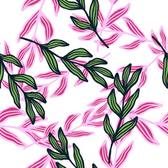 Outline forest branch with leaves seamless pattern . Abstract foliage backdrop.