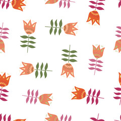 Small flower folk art seamless pattern isolated on white background.