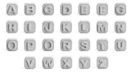 English alphabet. Set of concrete blocks with letters isolated on a white background.