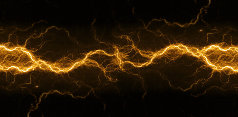 Golden lightning, abstract plasma background