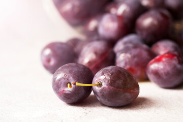 Ripe beautiful plums, a healthy fruit.