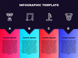 Set line Pet award, Door for pet, Cat scratching post and Dog symbol. Business infographic template. Vector