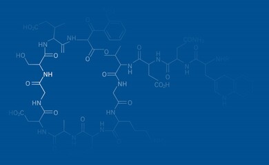 Background for a presentation on chemistry. Formulas of organic chemistry. Abstract illustration of the formula for organic chemistry on a blue background and free space for the text .