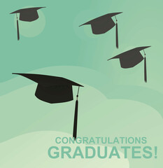 Graduation cap on green background. vector 