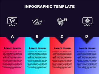 Set line Flag, Folded paper boat, Target and . Business infographic template. Vector