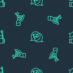 Set line Flag, Mountains with flag and Hand holding on seamless pattern. Vector