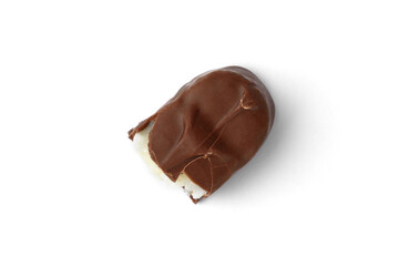Chocolate bar with coconut filling isolated on white background.