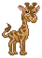 Obraz premium Giraffe Pixel Art Safari Animal Video Game Cartoon