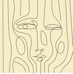 Sewing fabric with Abstract poster with minimal woman face.One line ...