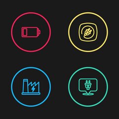 Set line Nuclear power plant, Electric plug, and Battery icon. Vector