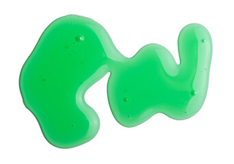 Green dishwashing liquid gel isolated on white background, top view