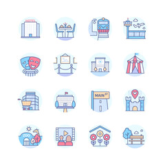 City wayfinding - colorful line design style icon set
