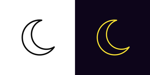 Outline crescent icon, with editable stroke. Linear crescent sign, moon silhouette and pictogram