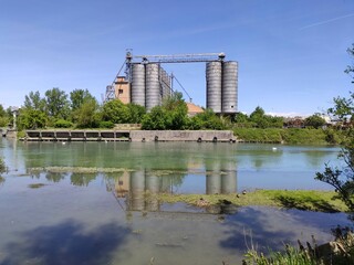 Obraz premium Old industrial area along the River Sile in Silea, Treviso, Italy