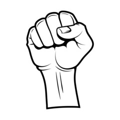 Vector illustration of a hand clenched into a fist. Protest logo. Figure isolated on a white background.