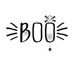 Halloween lettering "Boo" with a skull and a spider.