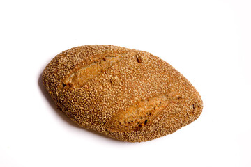 Wholemeal bread loaf with white background and copy space.