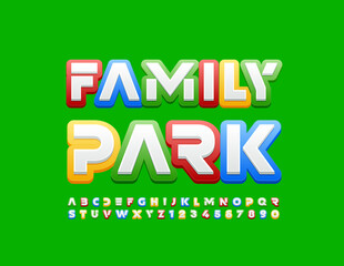 Vector bright banner Family Park. Creative colorful Font. Abstract style Alphabet Letters and Numbers set