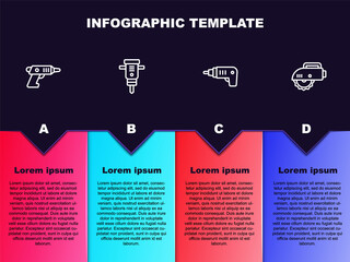 Set line Electric cordless screwdriver, Construction jackhammer, and circular saw. Business infographic template. Vector
